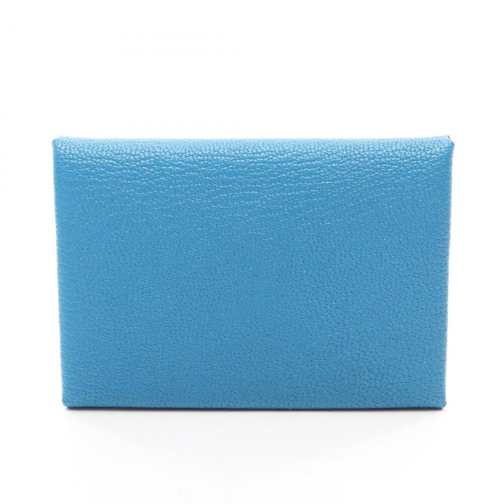Hermes Calvi Duo Verso Wallet - Coin Purse Leather Chevre Women's Blue/Green/...